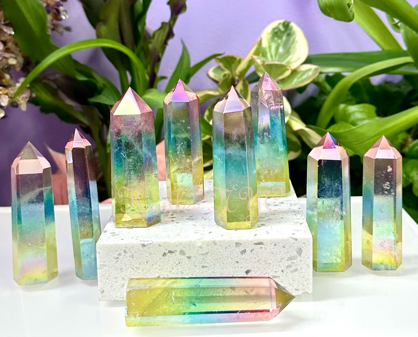 1 lb Natural Rainbow Aura Quartz Obelisk Tower