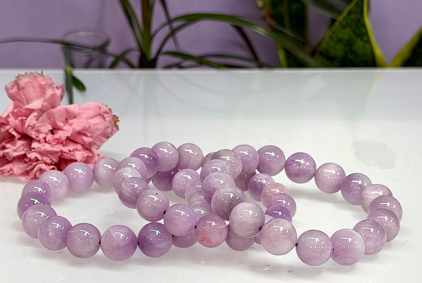 3 PCs 11.5-13mm Natural Kunzite Stretch Bracelet 8”