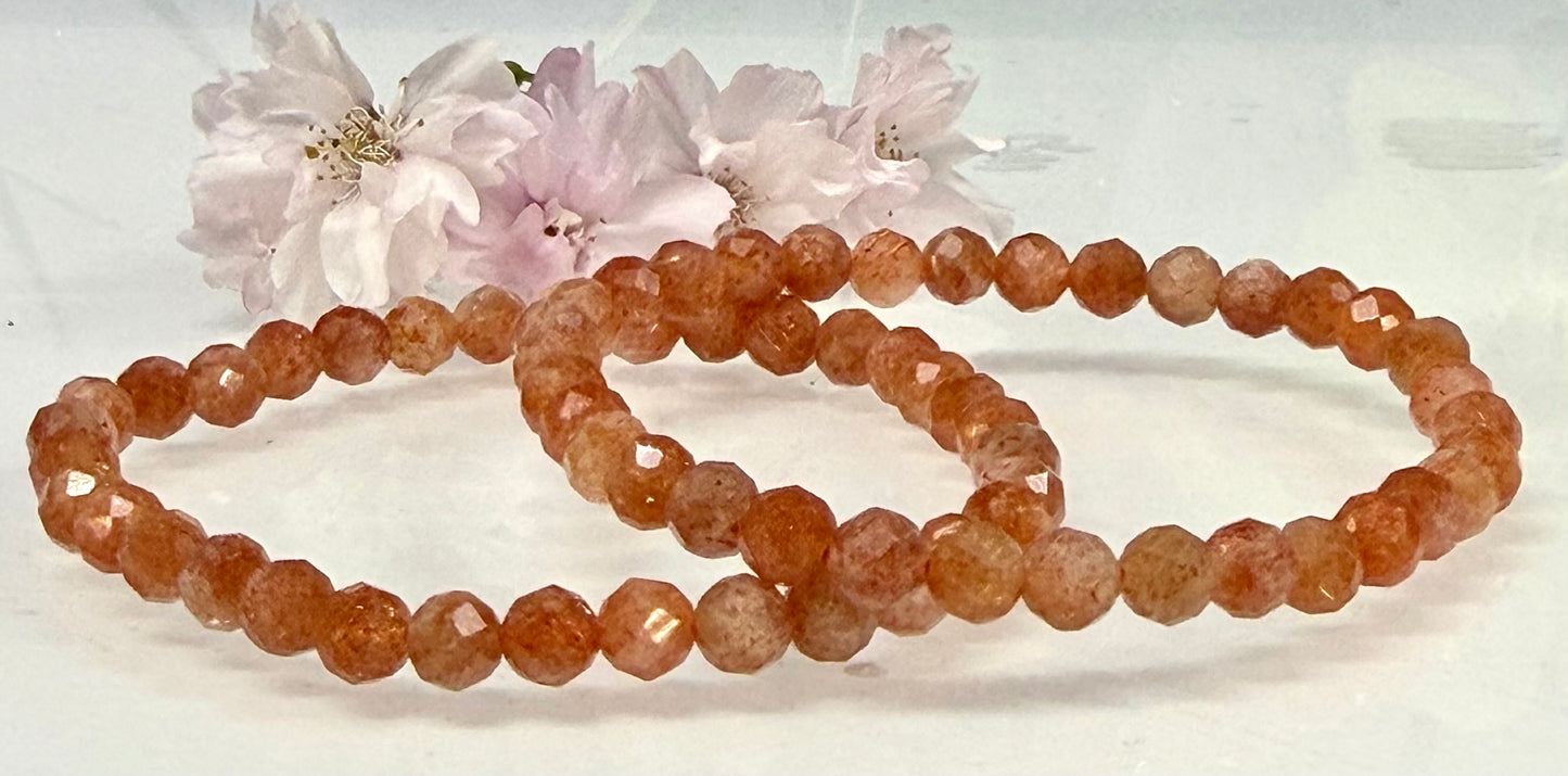 6 PCs 6mm Natural Sunstone Faceted Bracelet 7.5”