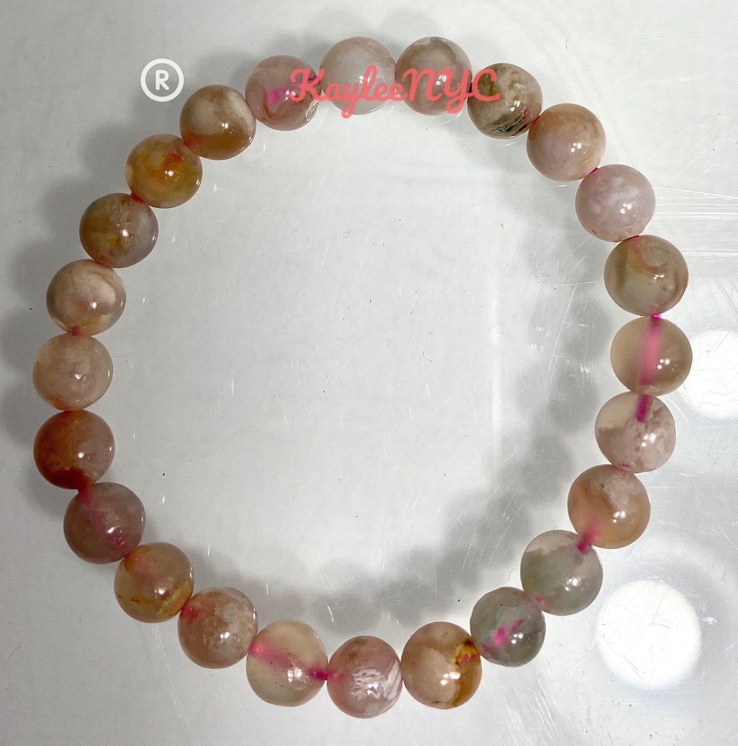 Wholesale 6 Pcs Natural Cherry Blossom Flower Agate 8mm 7.5” Stretch Bracelet Crystal Healing Energy