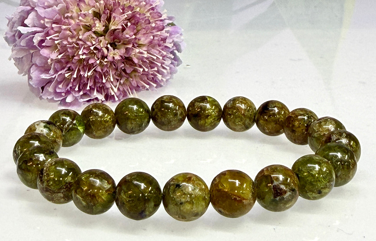 3 PCs Natural Peridot 9-10mm Stretch Bracelet 8”