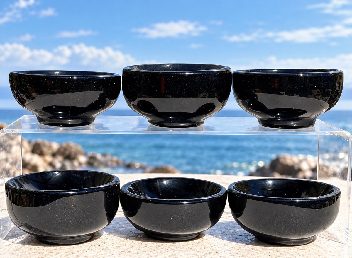 Wholesale Lot 6pcs Natural Black Obsidian Bowl Crystal Healing Energy