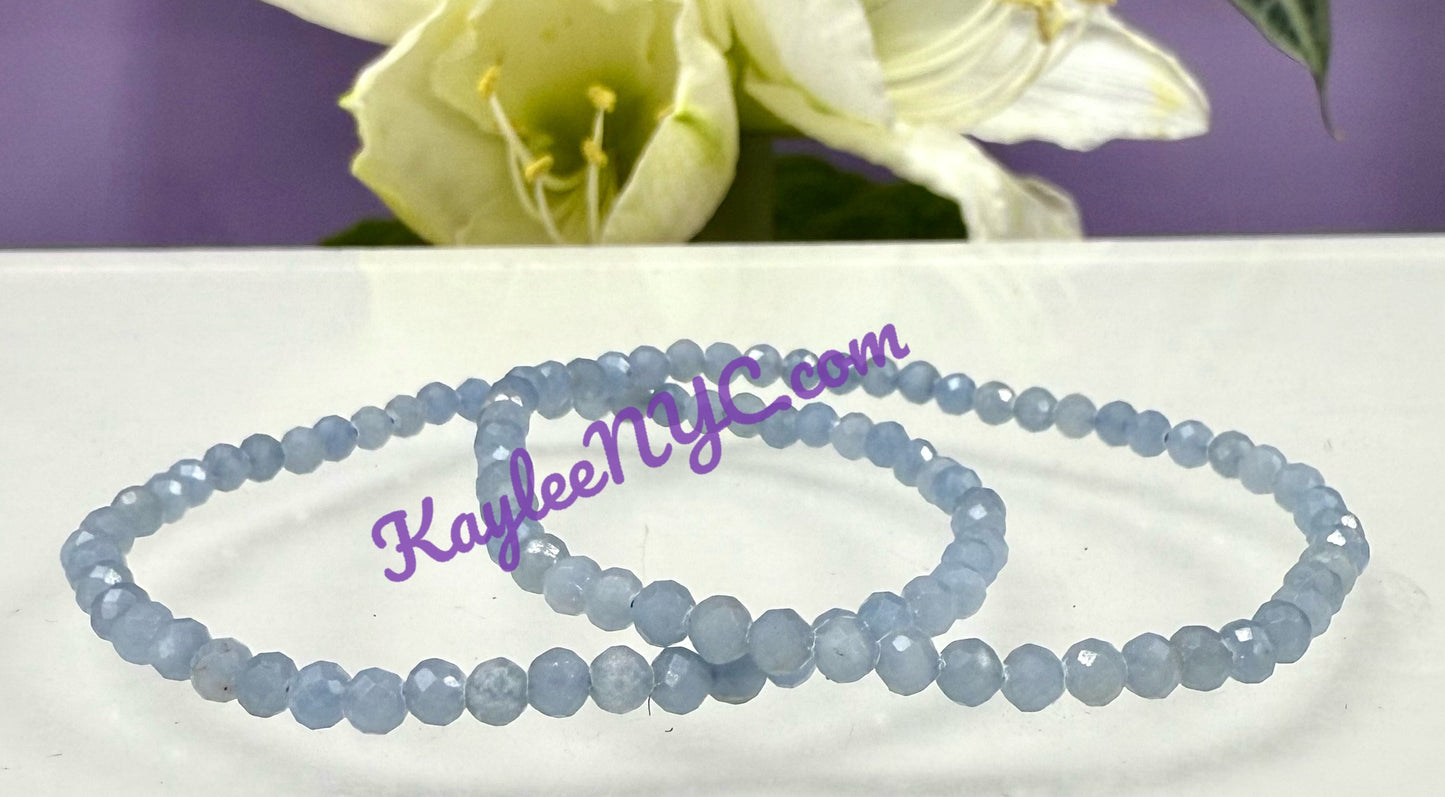 Wholesale Lot 6 Pcs Natural Angelite 4mm Faceted 7.5” Crystal Healing Stretch Bracelet