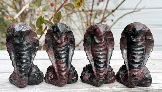 4 PCs Natural Garnet Astrophyllite / Arfvedsonite Coba Snake Crystal healing energy