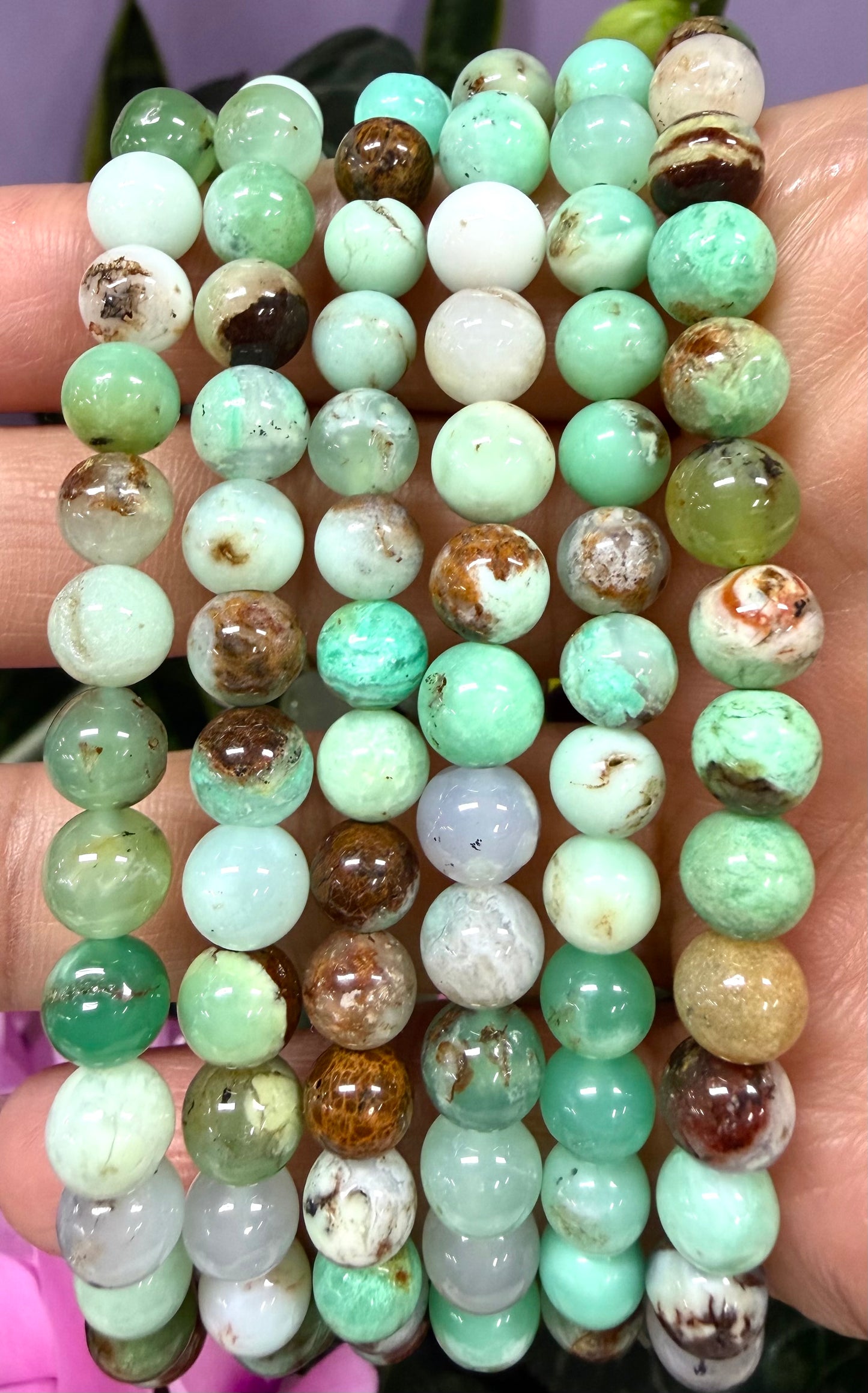 6 PCs 6mm Chrysoprase Stretch Bracelet Natural Crystal Healing 7.5”