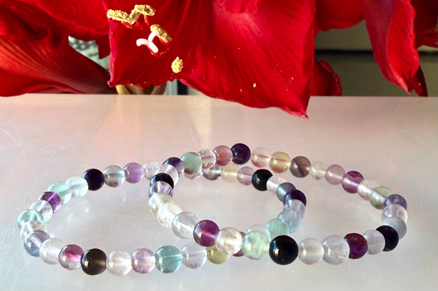 Wholesale 6 Pcs Natural Rainbow Fluorite 6mm 7.5” Crystal Healing Stretch Bracelet