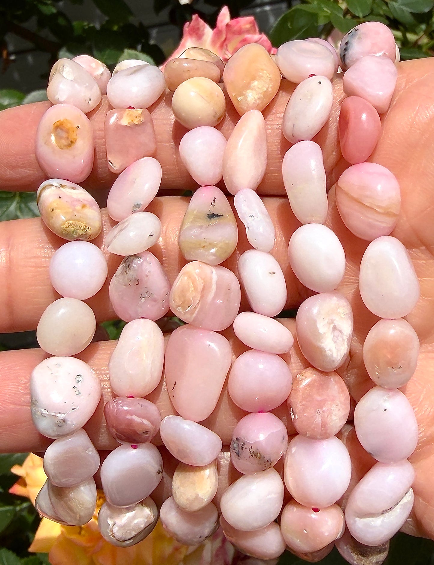 Wholesale 6 Pcs 8mm Pink Opal Tumble Natural Crystal Healing Stretch Bracelet 7.5"