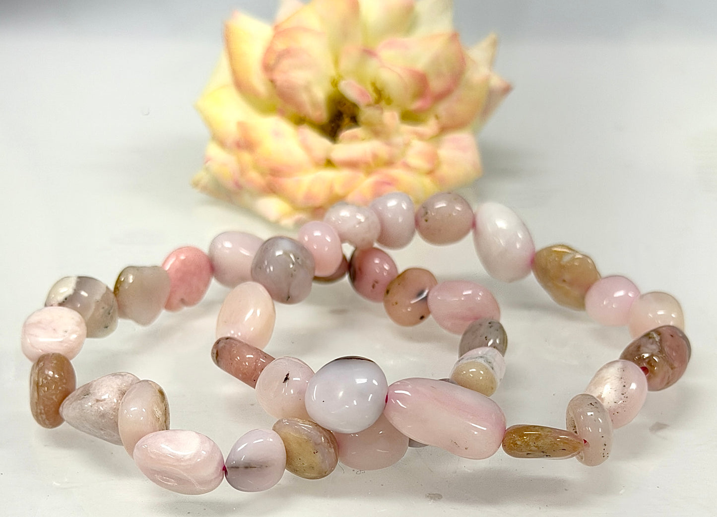 Wholesale 6 Pcs 8mm Pink Opal Tumble Natural Crystal Healing Stretch Bracelet 7.5"