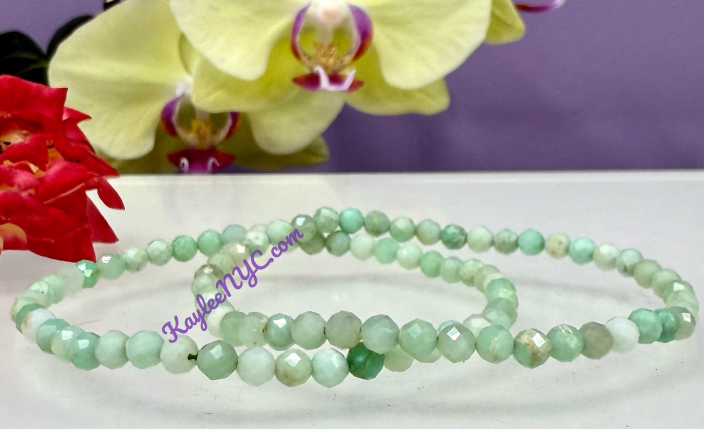 Wholesale Lot 6 Pcs 4mm Faceted Natural Chrysoprase 7.5” Crystal Healing Stretch Bracelet