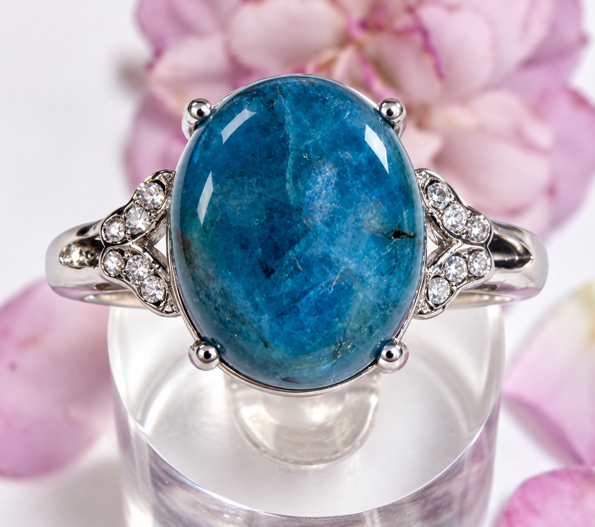 Wholesale Lot 7 pcs Natural Apatite Stainless Steel Ring 10x12mm