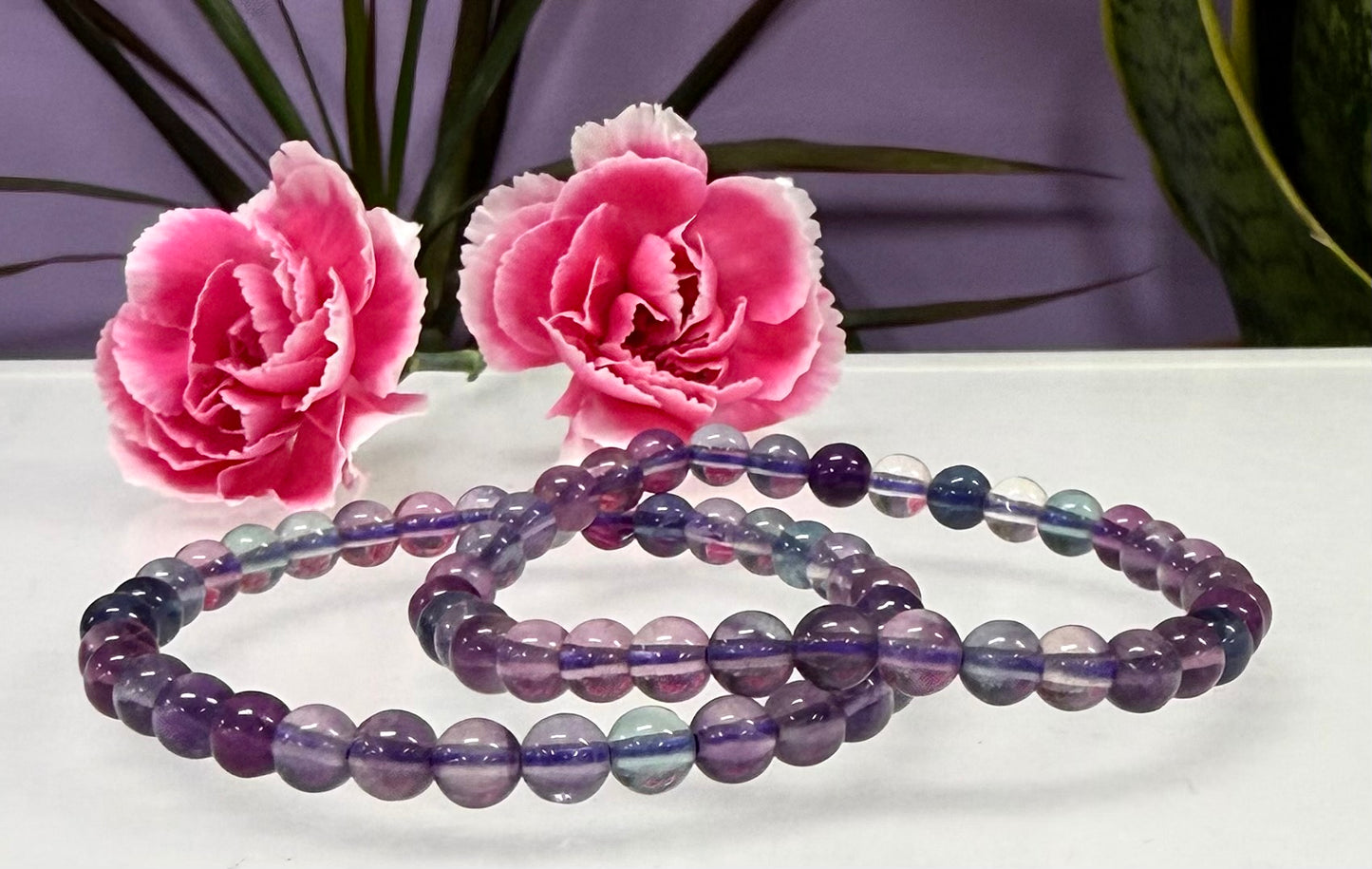Wholesale 6 Pcs Natural Rainbow Fluorite 6mm 7.5” Crystal Healing Stretch Bracelet