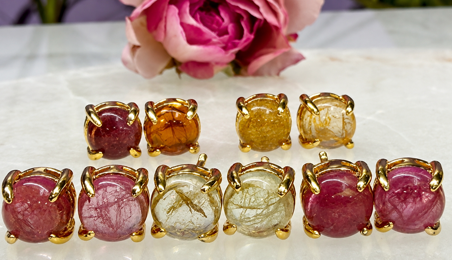 Wholesale Lot 5 Pairs Natural Watermelon Tourmaline Earring Stud w gold filled 6mm