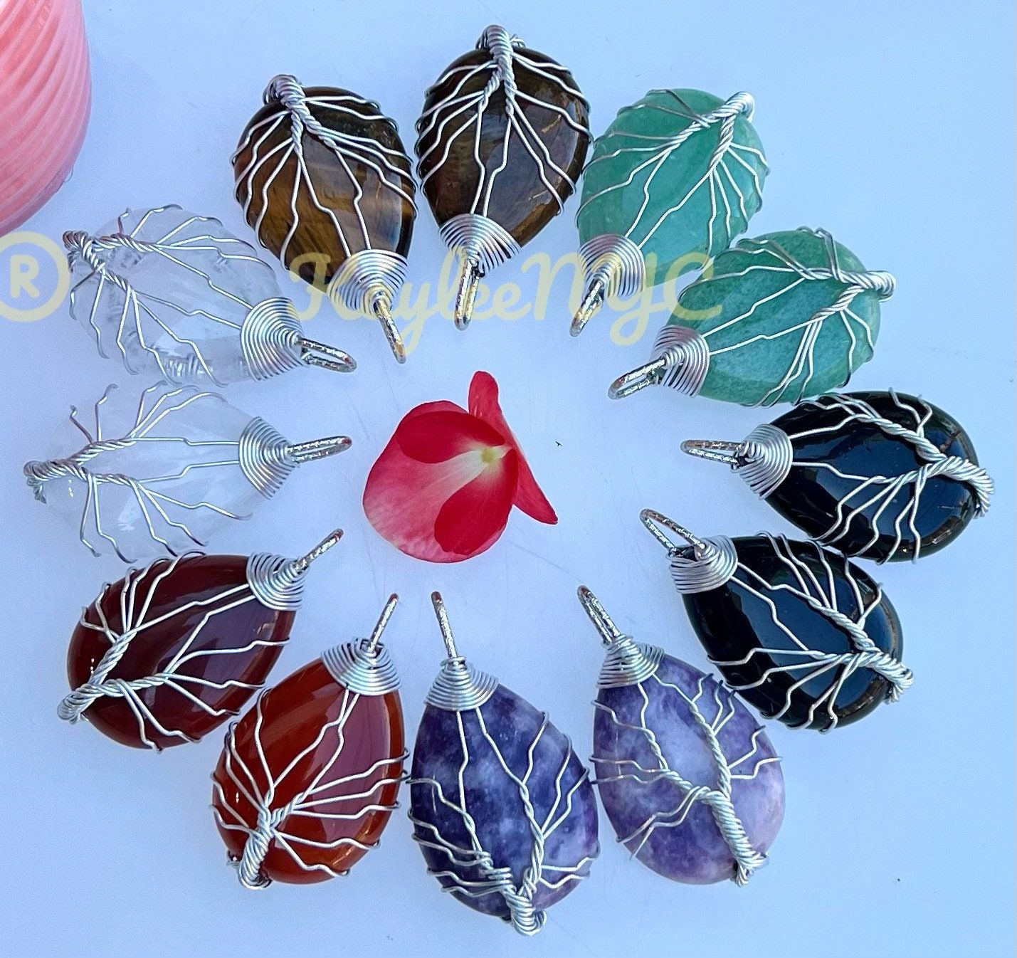 Wholesale Lot 12 Pcs Tree Of Life Hand Wrapped Pendant Natural Crystal