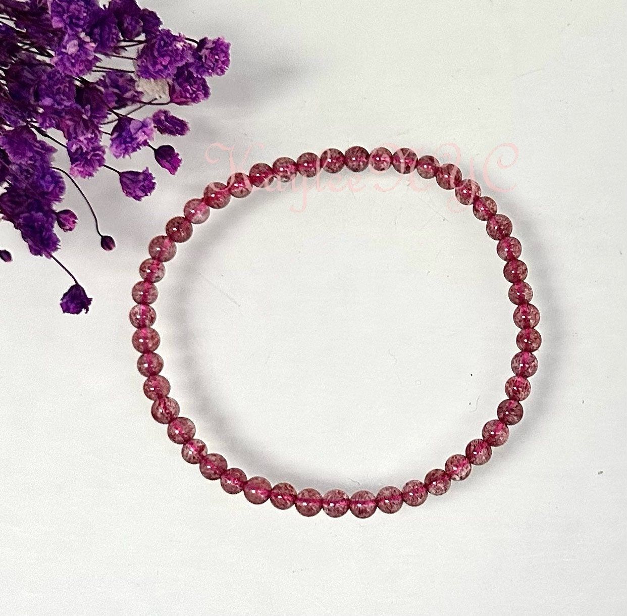 Wholesale Lot 6 Pcs Natural Strawberry Quartz 4mm 7.5” Crystal Healing Stretch Bracelet