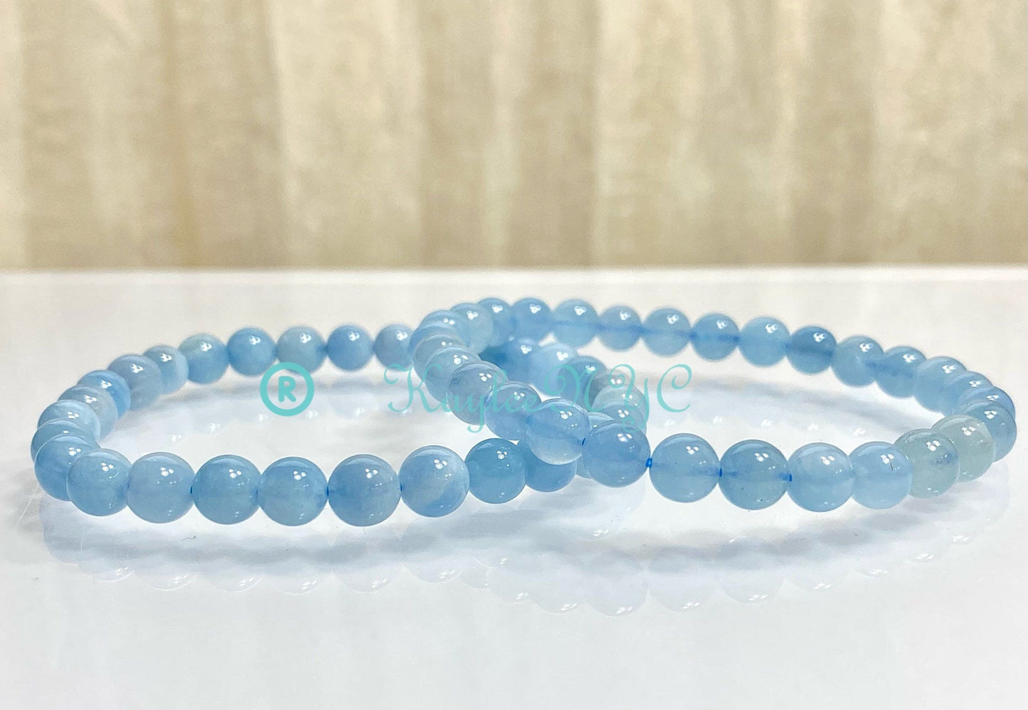 Wholesale 6 Pcs Natural Aquamarine 6mm 7.5” Crystal Healing Stretch Bracelet