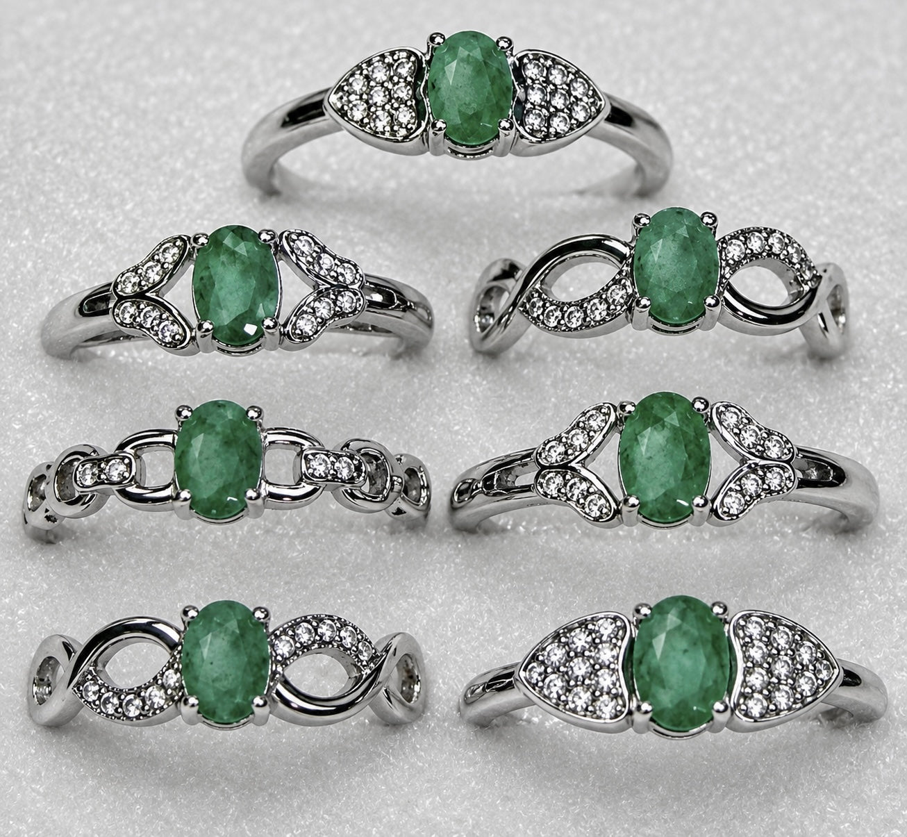 Wholesale Lot 7 pcs Natural Emerald Stainless Steel Ring 4x6mm