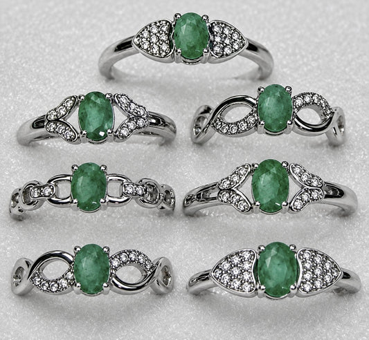 Wholesale Lot 7 pcs Natural Emerald Stainless Steel Ring 4x6mm