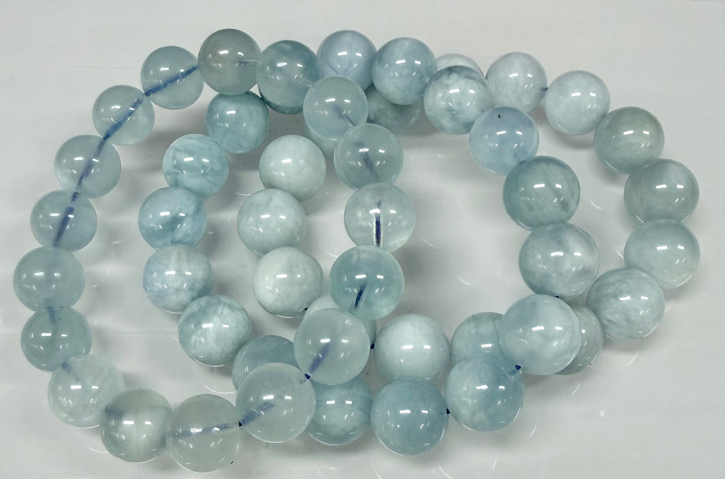 Wholesale 3 Pcs Natural Aquamarine 13-14mm 8”Crystal Healing Stretch Bracelet