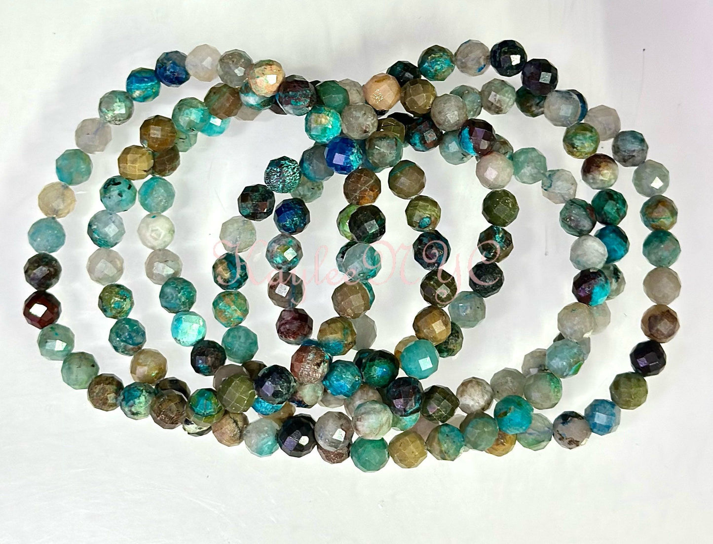 Wholesale lot 6 Pcs Natural Chrysocolla Faceted 5mm 7.5” Crystal Healing Stretch Bracelet