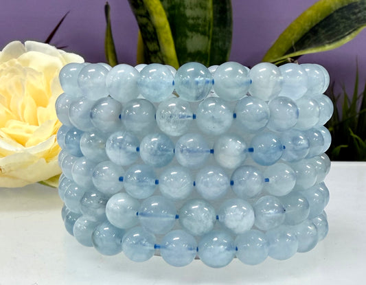 Wholesale 6 Pcs Natural Aquamarine 8mm 7.5” Crystal Healing Stretch Bracelet