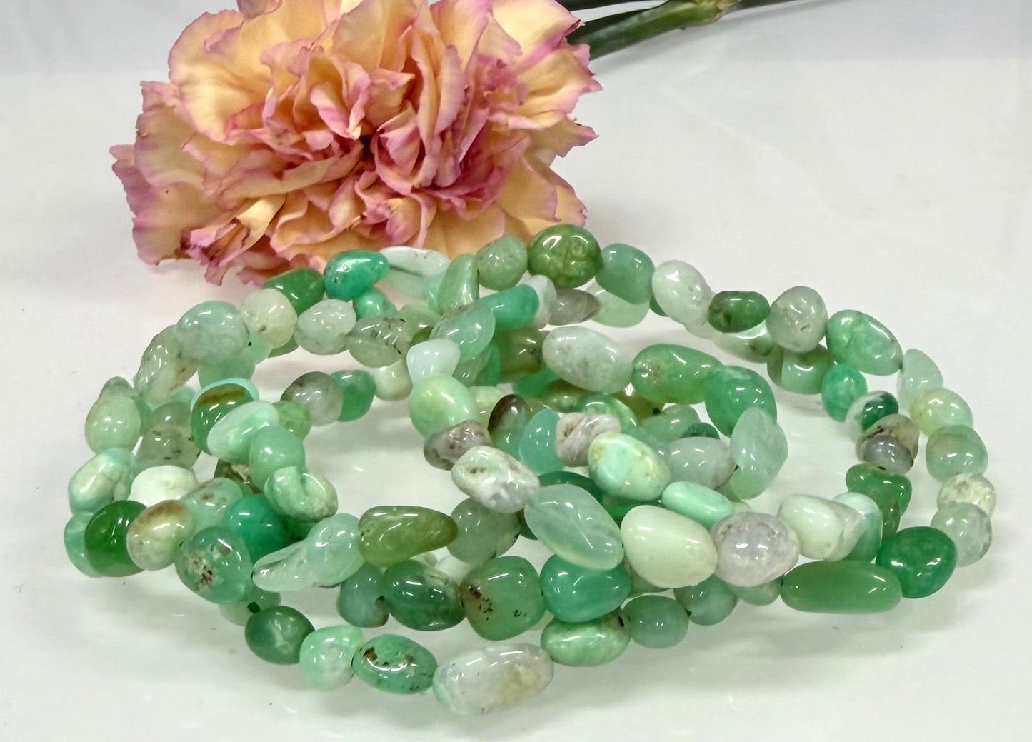 Wholesale 6 Pcs ~7mm Chrysoprase Natural Crystal tumble Stretch Bracelet 7.5”