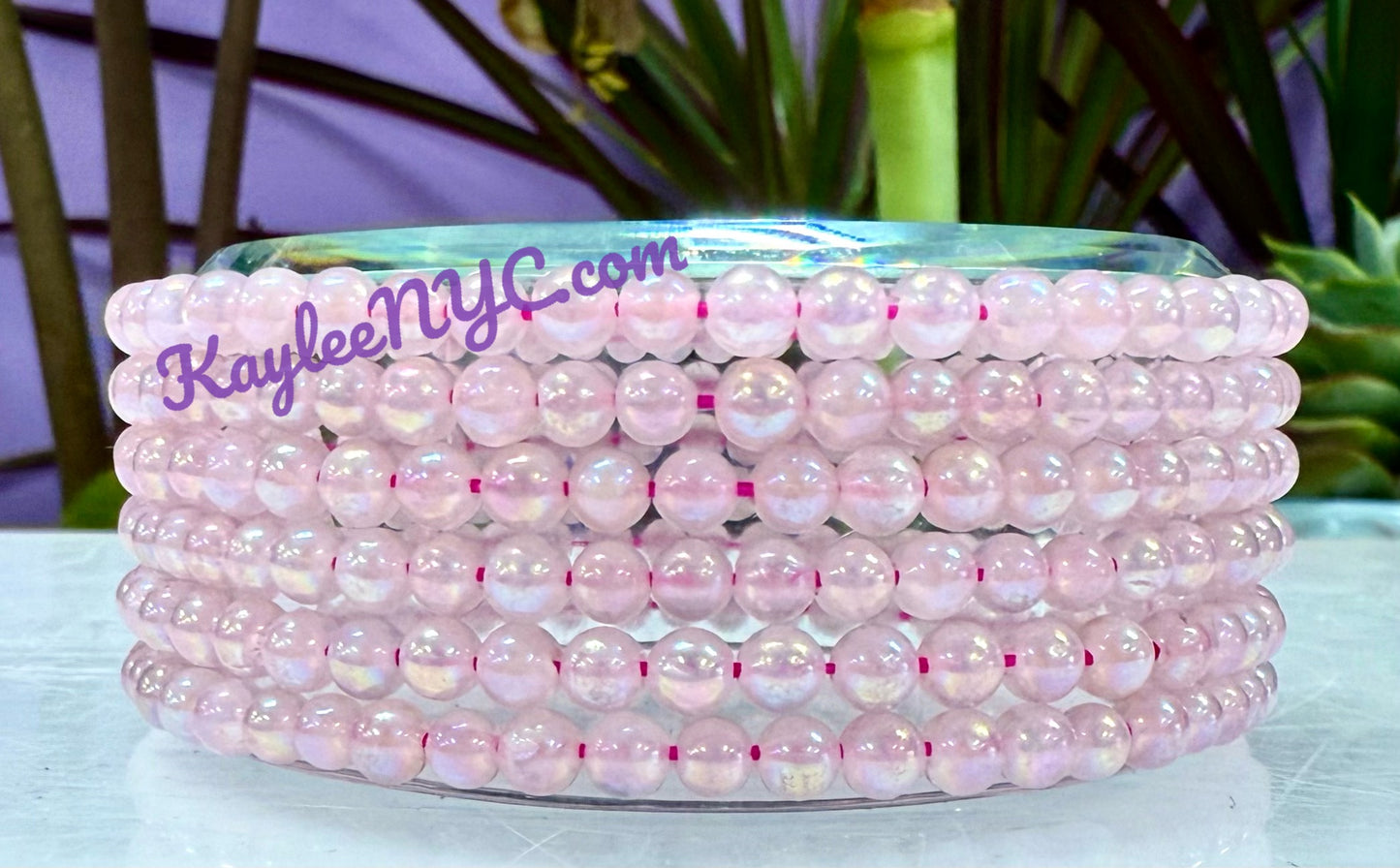 Wholesale 6 Pcs Angel Aura Rose Quartz 4mm 7.5” Crystal Healing Stretch Bracelet