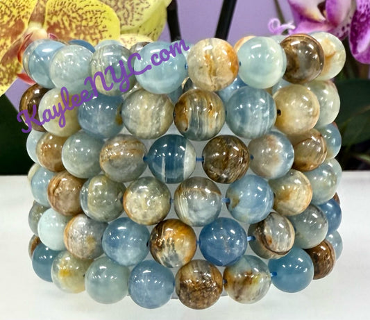 Wholesale Lot 6 Pcs Natural Aquatine Lemurian Calcite 11-12mm 8” Natural Stretch Bracelet