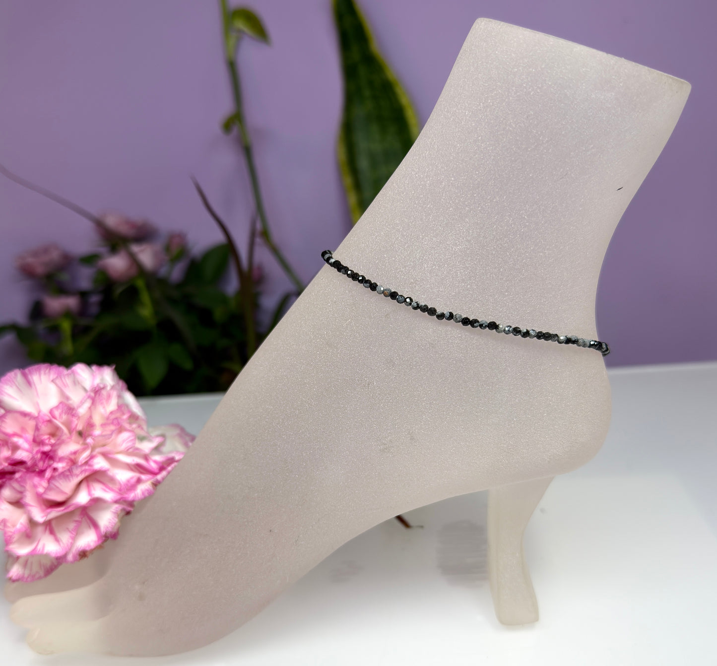 6 PCs 2mm Natural Snowflake Obsidian Anklet Crystals Healing Energy