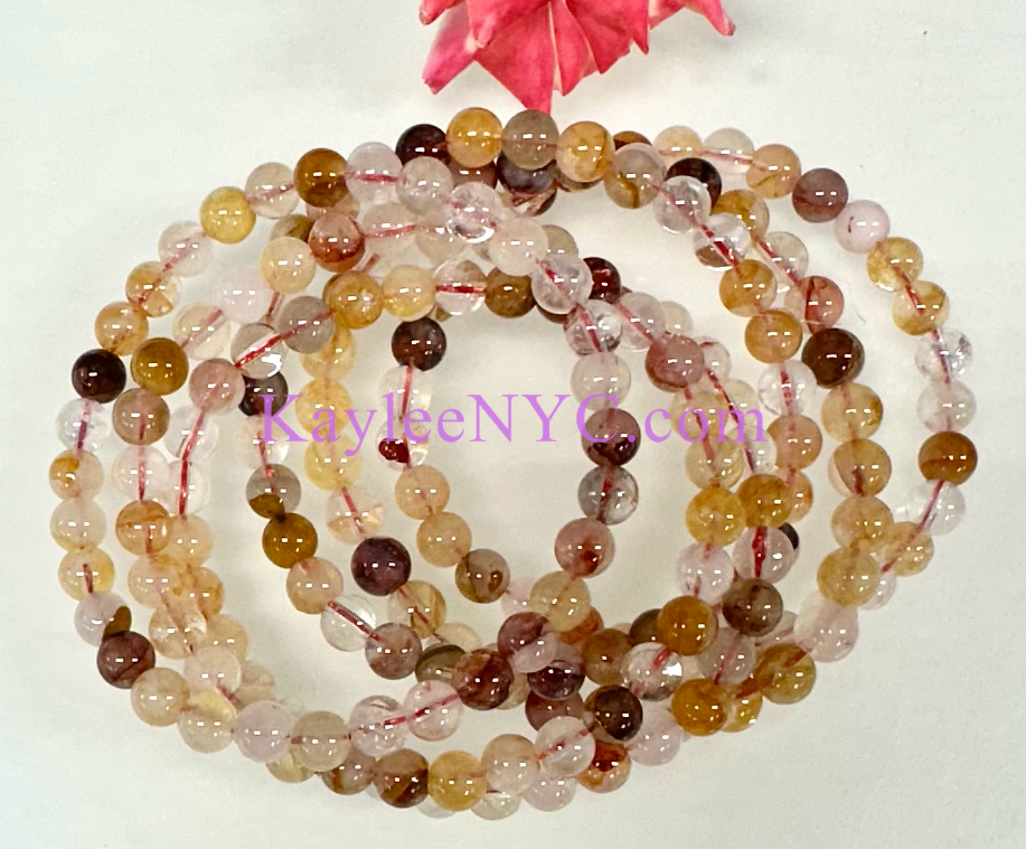 Wholesale Lot 6 Pcs Natural Golden Healer Hematoid 6mm 7.5” Crystal Healing Stretch Bracelet