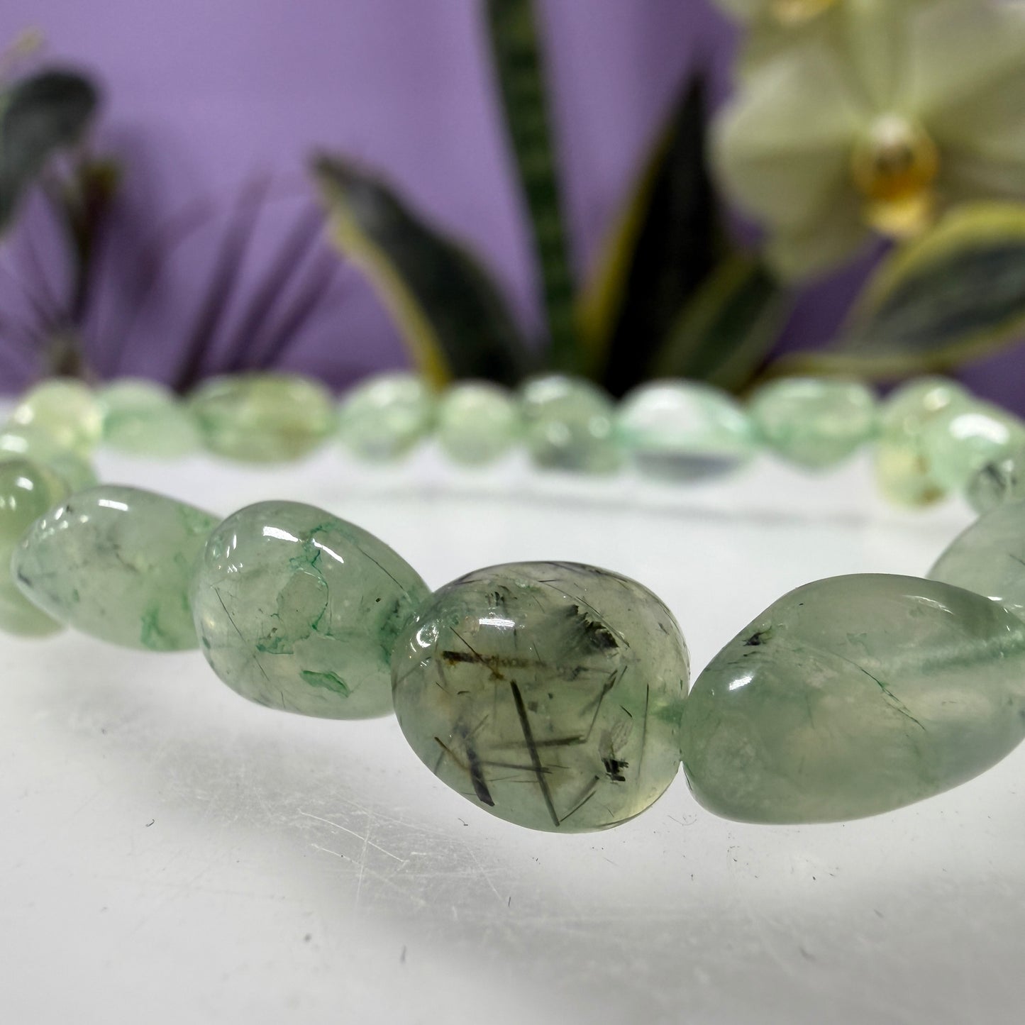 Wholesale 6 Pcs 8mm Green Prehnite Tumble Natural Crystal Healing Stretch Bracelet 7.5"