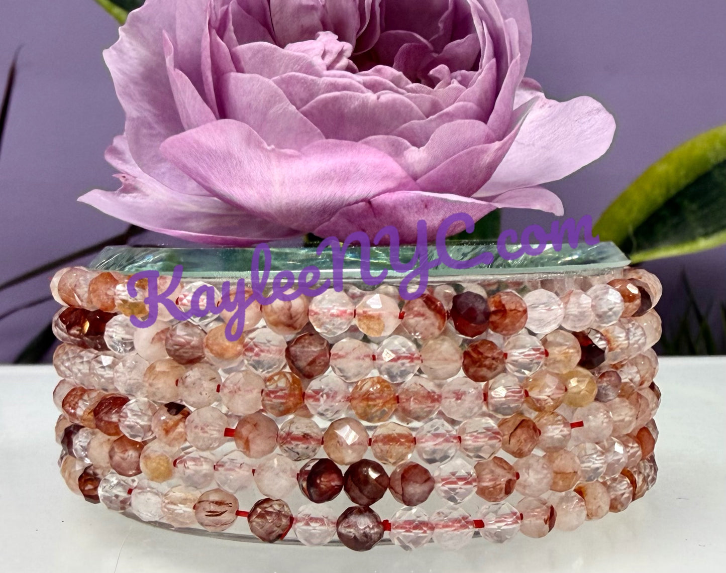 Wholesale Lot 6 Pcs Natural Faceted Hematoid Fire Quartz 4mm 7.5” Crystal Healing Stretch Bracelet
