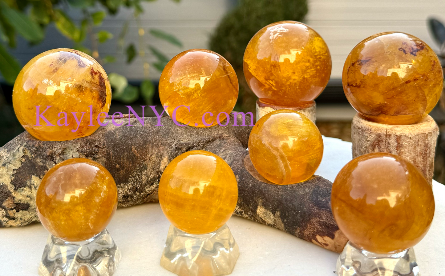 Wholesale Lot 2 Lbs Natural Yellow Fluorite with Mica Spheres Crystal Ball Energy Healing