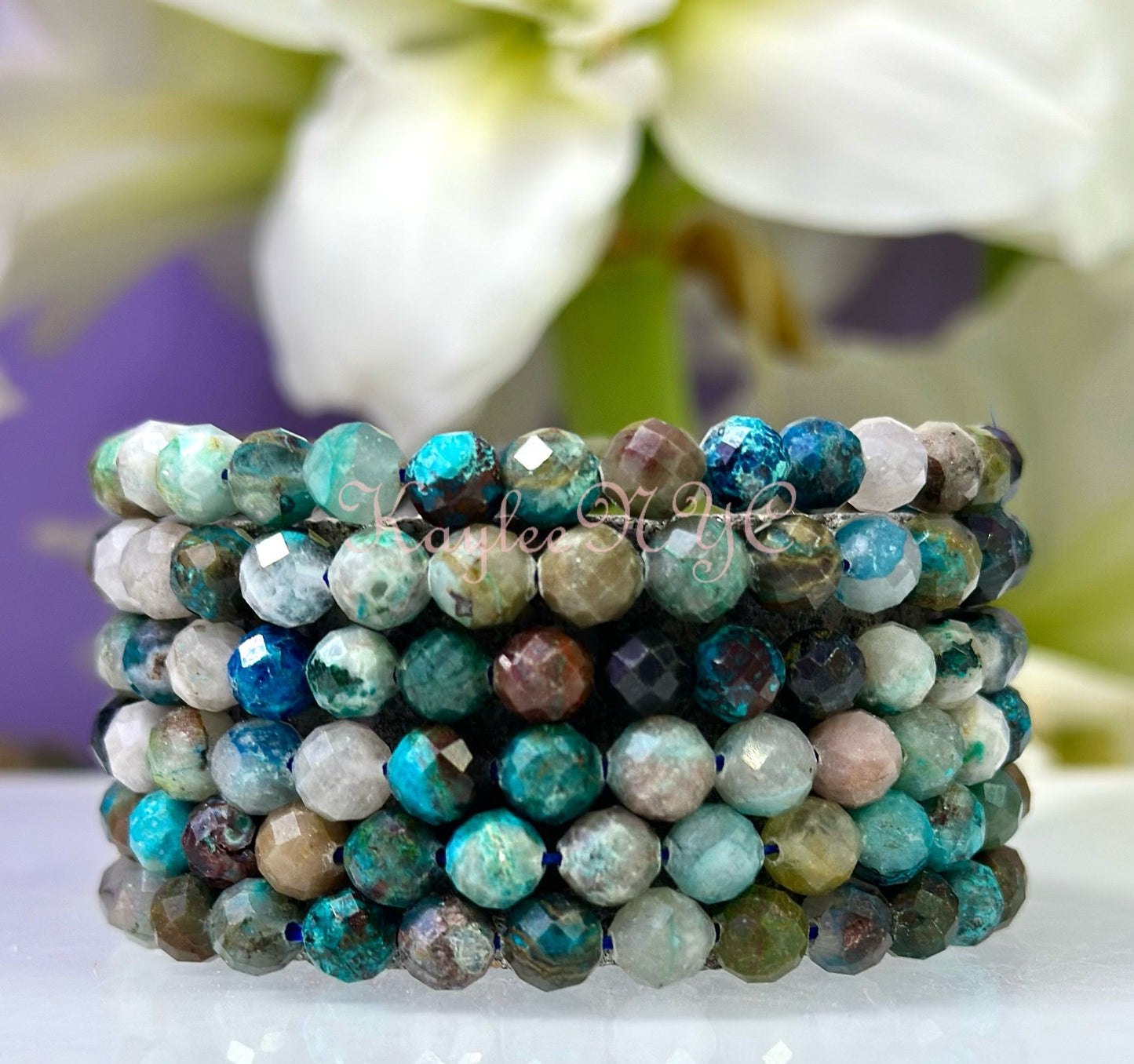 Wholesale lot 6 Pcs Natural Chrysocolla Faceted 5mm 7.5” Crystal Healing Stretch Bracelet