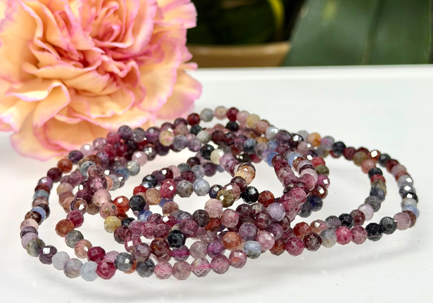 6 PCs 4mm Natural Rainbow Spinel Stretch Bracelet 7.5”