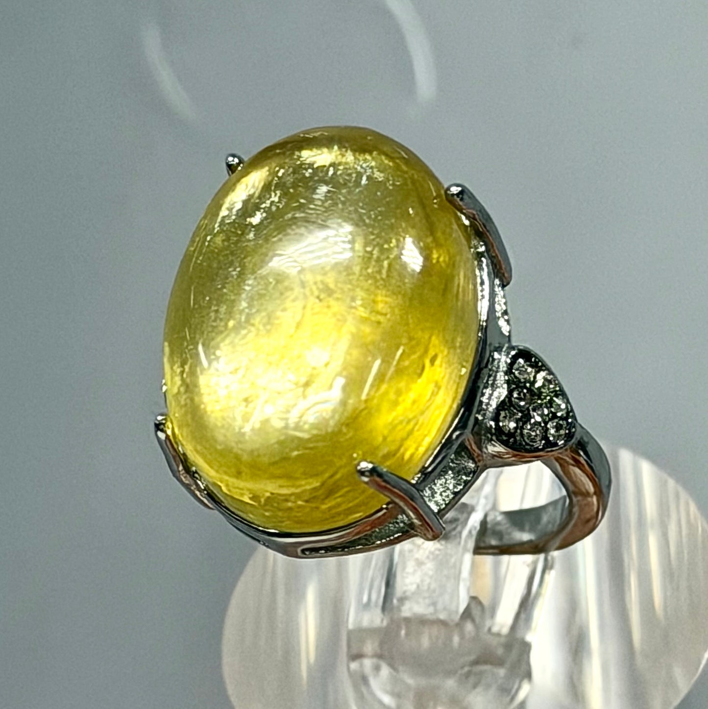 Wholesale Lot 7 pcs Natural Golden Lepidolite Stainless Steel Ring 13x18mm