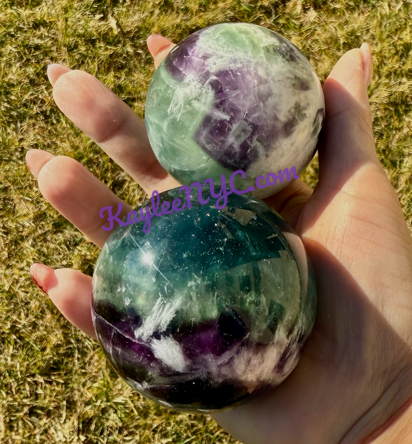 4 PCs Natural Feather Fluorite Sphere Crystals Healing Energy