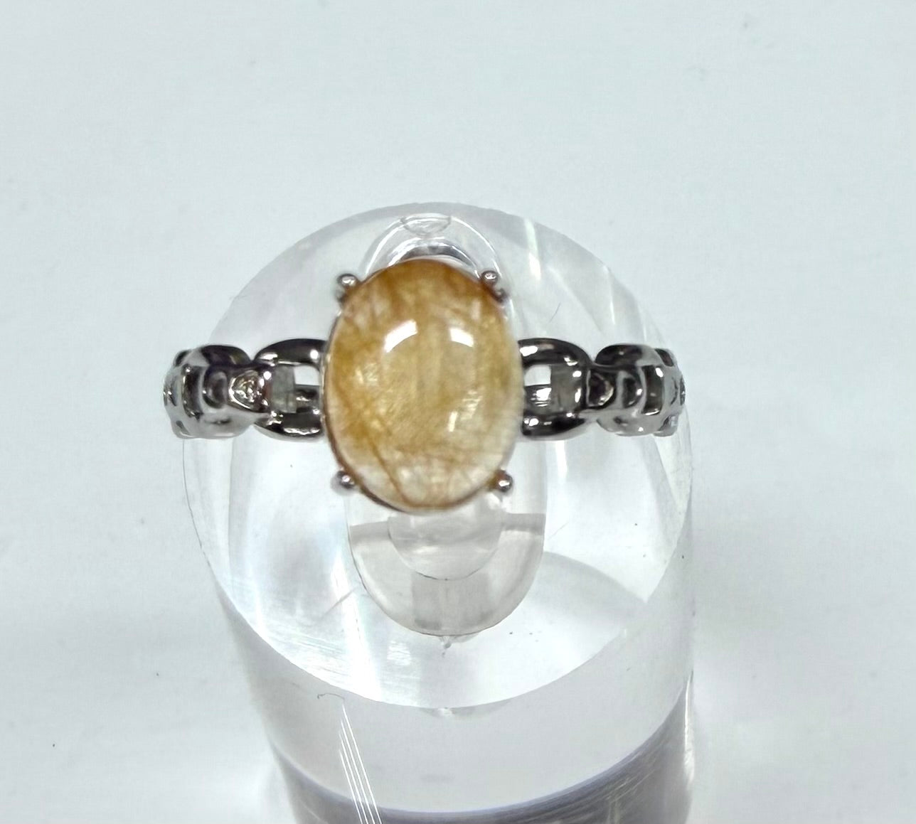 Wholesale Lot 7 pcs Natural Gold Rutilated Quartz Stainless Steel Ring 7x9mm