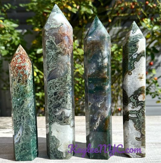 Wholesale Lot 3-4 pcs large Natural Moss Agate obelisk Tower Point Crystal Healing Energy 5.9 to 6 lbs