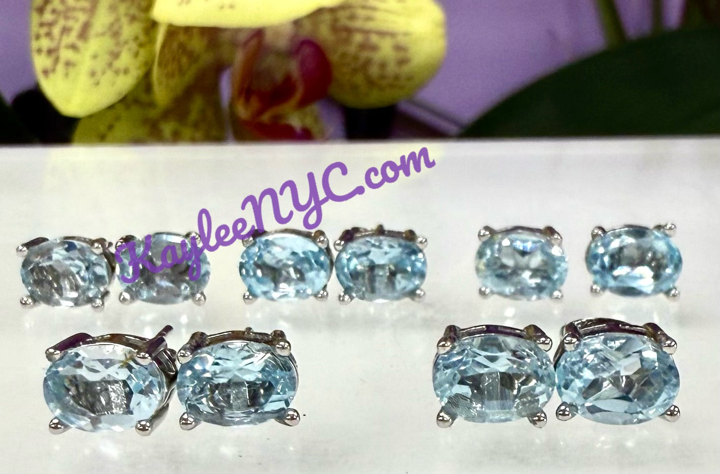 Wholesale Lot 5 Pairs Natural Blue Topaz Sterling Silver(925) Earring Studs 6x9mm