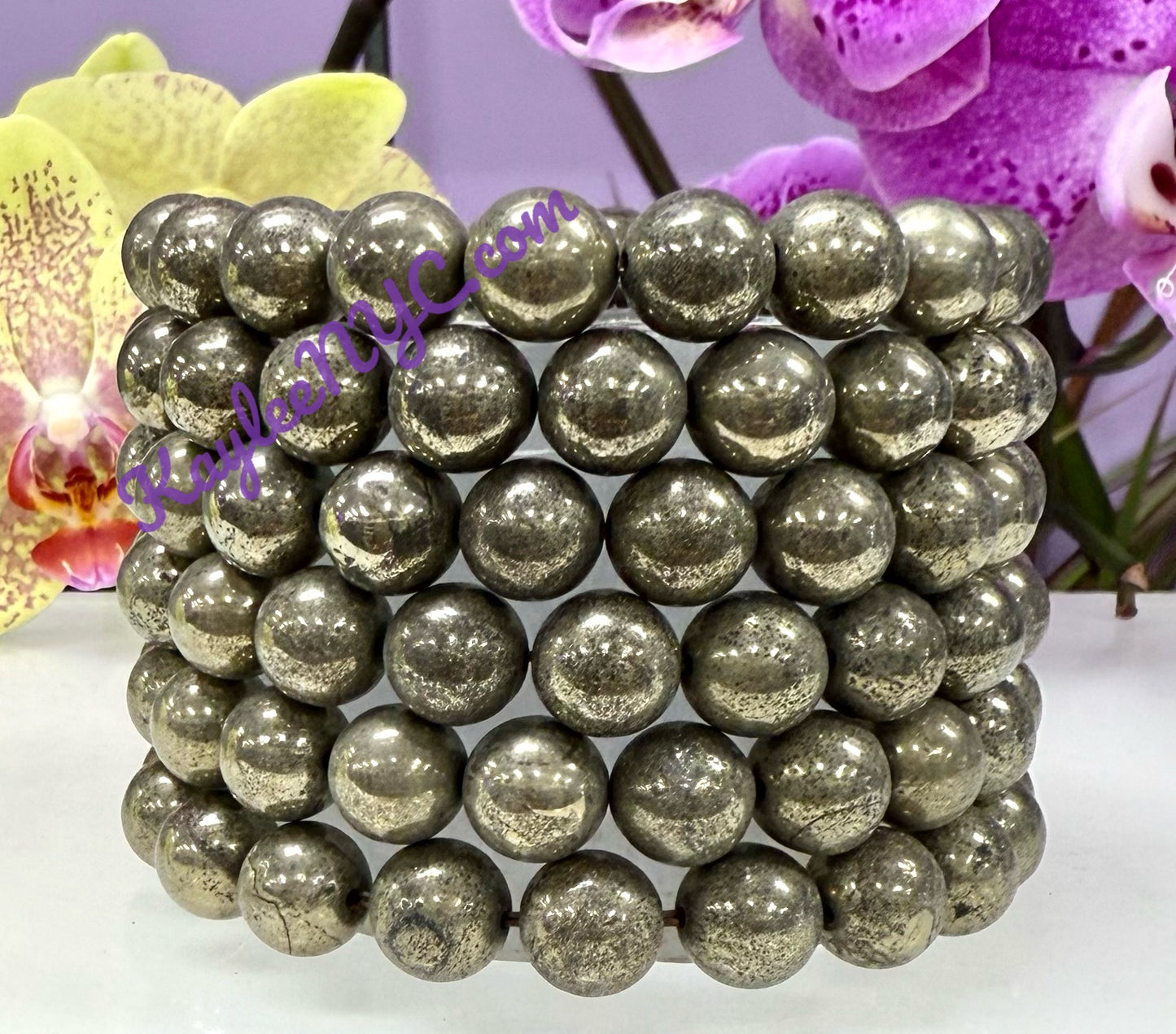 Wholesale 6 Pcs Natural Pyrite 10mm 8” Crystal Healing Stretch Bracelet