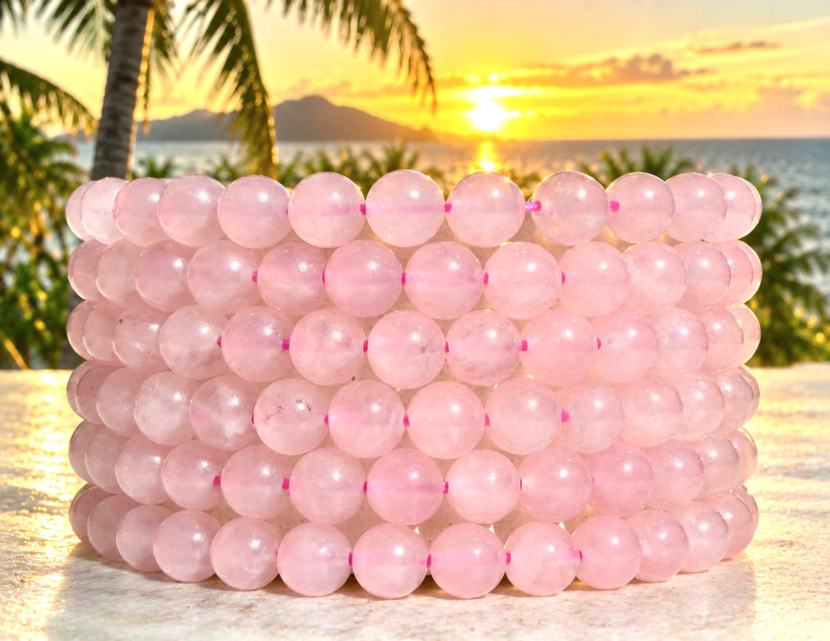 Wholesale Lot 6 Pcs Natural Rose Quartz 6mm 7.5” Crystal Healing Stretch Bracelet