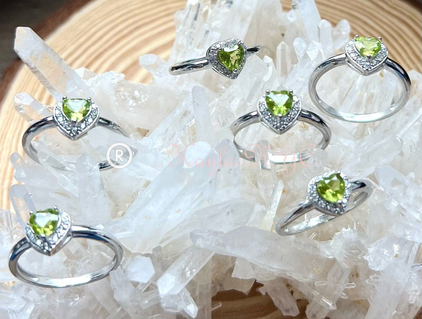 Wholesale Lot 6 pcs Natural Peridot Heart Ring White Bronze