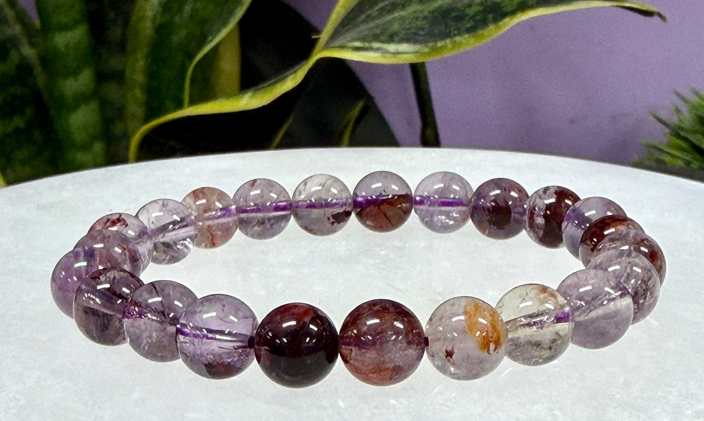 Wholesale 6 Pcs Natural Super Seven 8mm 7.5” Crystal Healing Stretch Bracelet