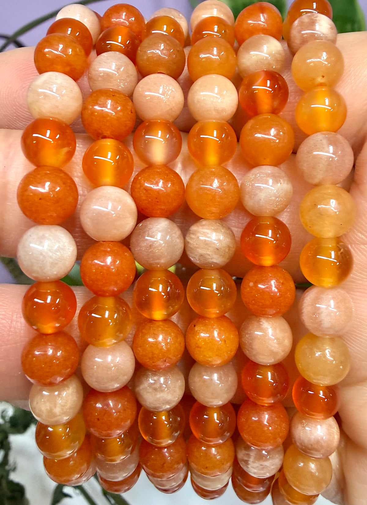 Wholesale 6 Pcs 6mm Natural Crystal Sacral Chakra Healing Stretch Bracelet 7.5”