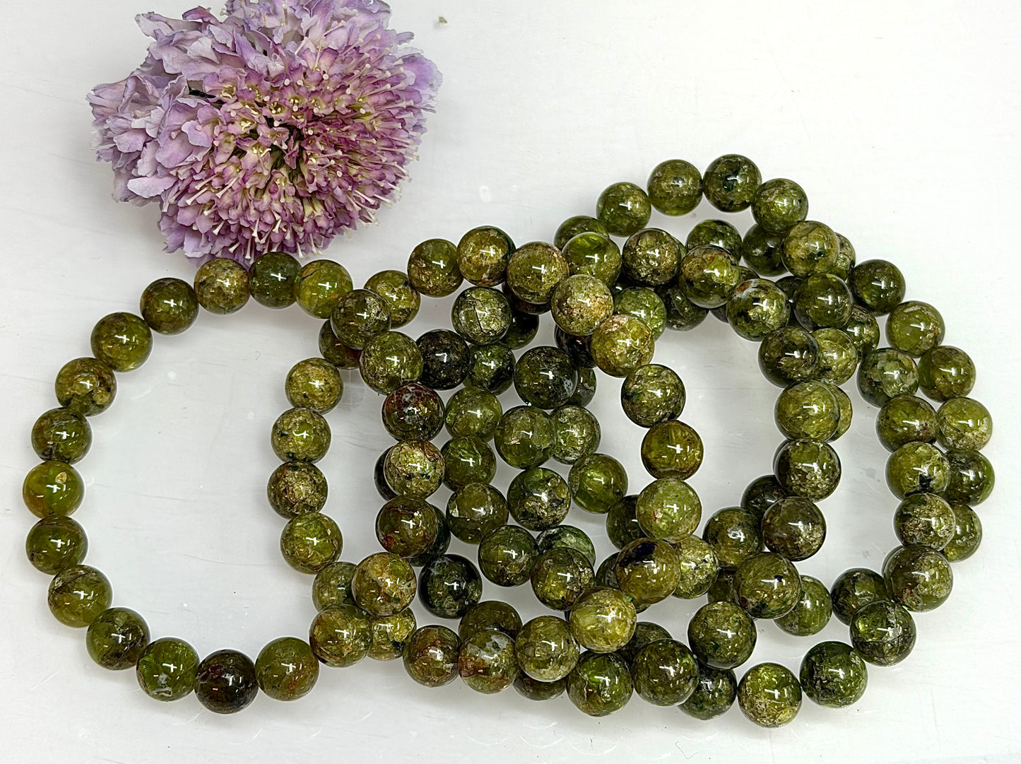 3 PCs Natural Peridot 9-10mm Stretch Bracelet 8”