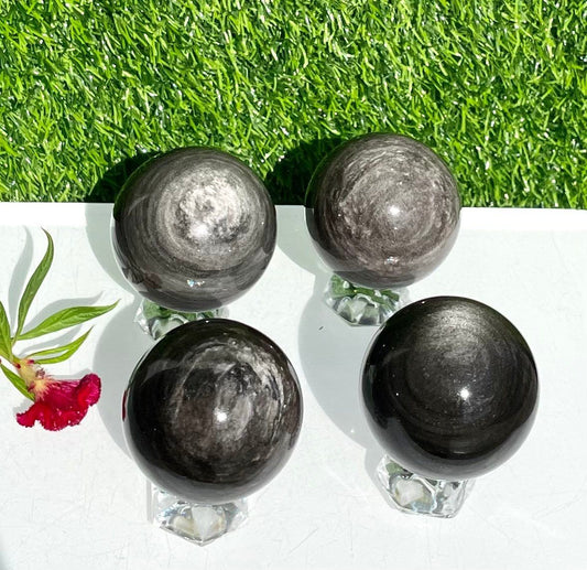 Wholesale Lot 4 to 6 pcs Natural Silver Sheen Obsidian Sphere Crystal Ball Healing 1.9 to 2 lbs