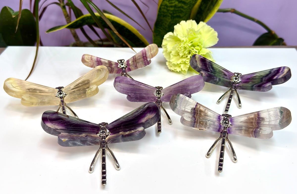 Wholesale Lot 6 PCs Natural Fluorite Crystal Butterfly w/stand Healing Energy