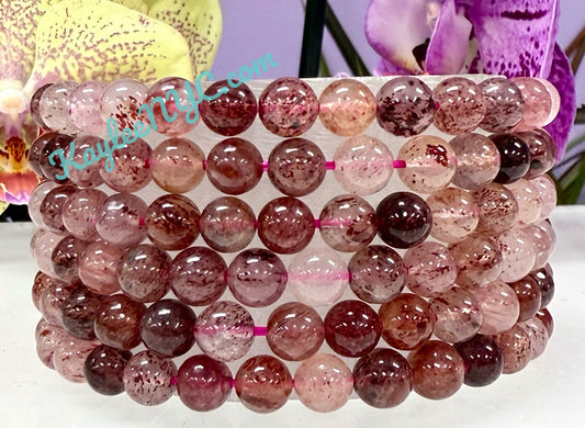Wholesale Lot 6 Pcs Strawberry Quartz 6mm 7.5” Crystal Healing Stretch Bracelet