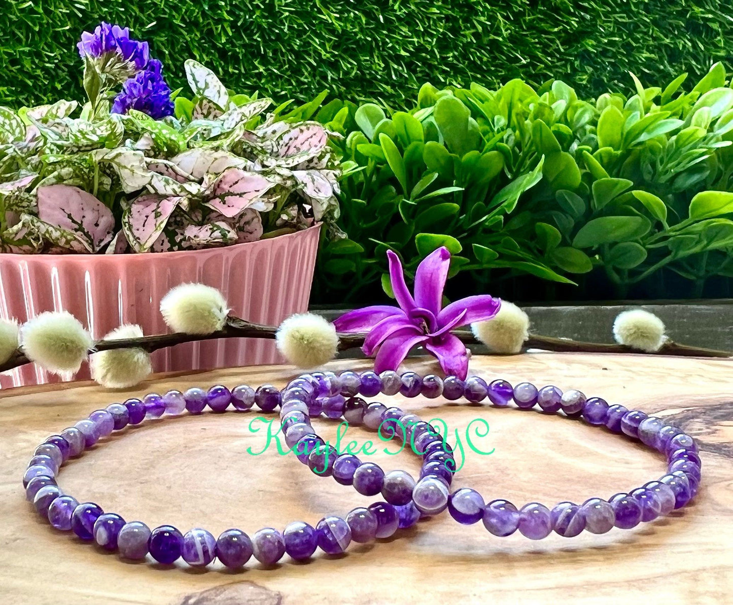 Wholesale Lot 6 Pcs Natural Chevron Amethyst 4mm 7.5” Crystal Healing Stretch Bracelet