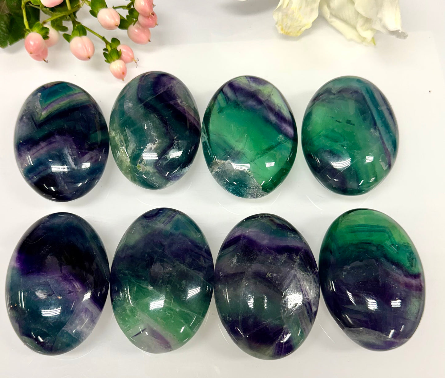 Wholesale Lot 8 pcs Natural Rainbow Fluorite Palm Stones Crystal Natural Energy 2.5-2.8lbs